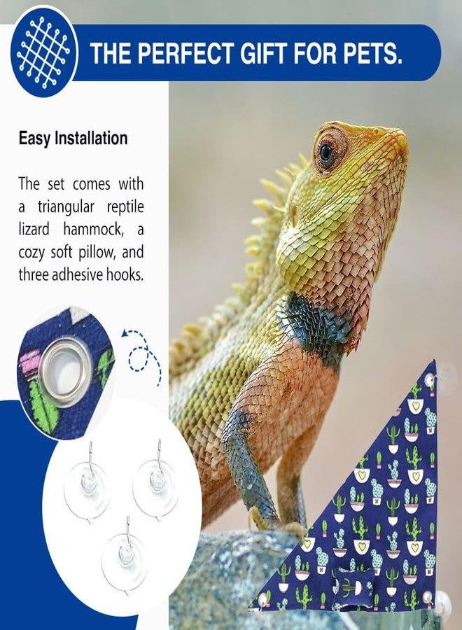 hokable Bearded Dragon Hammock Swing Hanging Reptile Bed Lounger with Pillow Hooks & Suction for Large Small Bearded Dragons Geckos Lizards Snakes (Blue) - Image 4